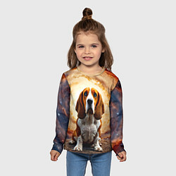 Лонгслив детский Бассет-хаунд в космосе, цвет: 3D-принт — фото 2
