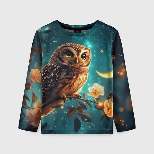 Детский лонгслив Сова на фоне ночного неба / 3D-принт – фото 1