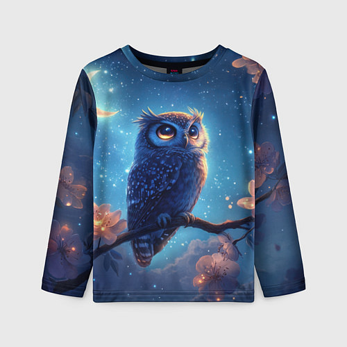 Детский лонгслив Сова на фоне ночного неба / 3D-принт – фото 1