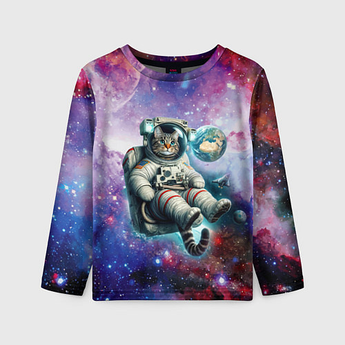 Детский лонгслив Brave cat in space - ai art / 3D-принт – фото 1