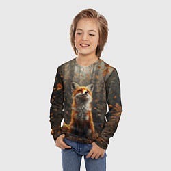 Лонгслив детский Довольный лис в лесной чаще, цвет: 3D-принт — фото 2