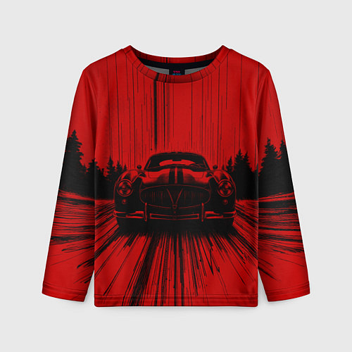 Детский лонгслив Спорткар на красном фоне / 3D-принт – фото 1
