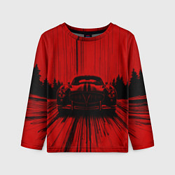 Детский лонгслив Спорткар на красном фоне