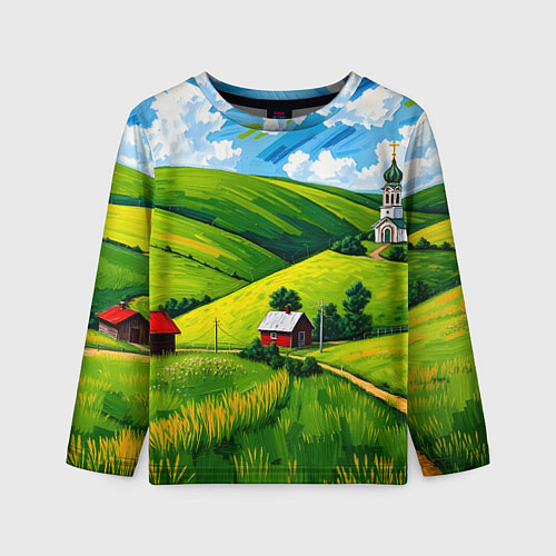 Детский лонгслив Русская деревенька / 3D-принт – фото 1