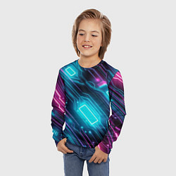 Лонгслив детский Неоновый узор киберпанк микросхемы, цвет: 3D-принт — фото 2