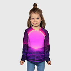 Лонгслив детский Синтвейв ретровейв неоновый узор и солнце, цвет: 3D-принт — фото 2