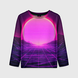 Лонгслив детский Синтвейв ретровейв неоновый узор и солнце, цвет: 3D-принт