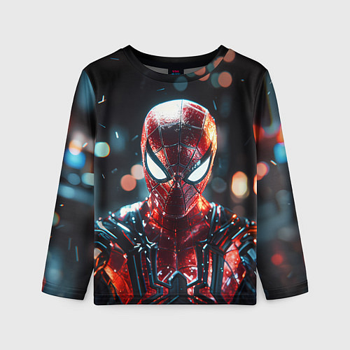 Детский лонгслив Человек-паук и вспышки света / 3D-принт – фото 1
