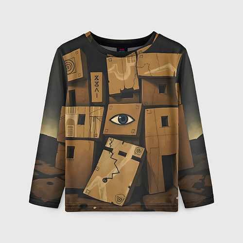 Детский лонгслив Коробки и глаз / 3D-принт – фото 1