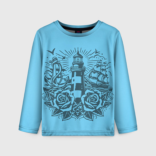 Детский лонгслив Маяк с розами и кораблем / 3D-принт – фото 1