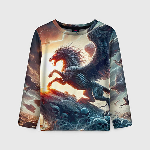 Детский лонгслив Пегас тёмных сил - нейроарт / 3D-принт – фото 1