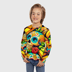 Лонгслив детский Colorfull skulls and bananas - pop art pattern, цвет: 3D-принт — фото 2