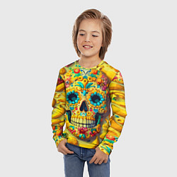 Лонгслив детский Красочный летний паттерн с черепом - нейроарт, цвет: 3D-принт — фото 2