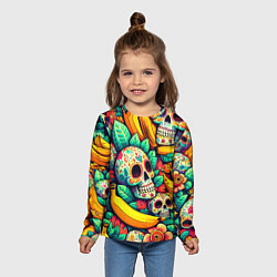 Лонгслив детский Паттерн из черепов и бананов - нейроарт, цвет: 3D-принт — фото 2