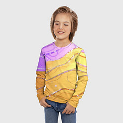 Лонгслив детский Фиолетово-золотая текстура с блестяшками, цвет: 3D-принт — фото 2