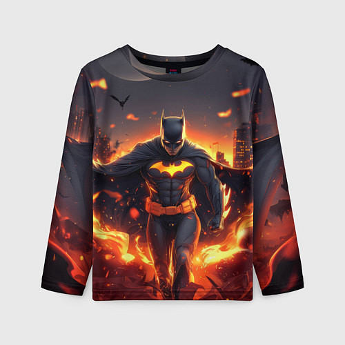 Детский лонгслив Бэтмен - летучие мыши и огонь / 3D-принт – фото 1