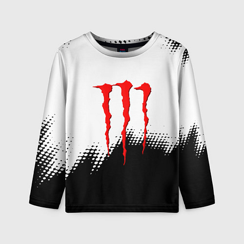 Детский лонгслив Monster energy чёрно белые краски / 3D-принт – фото 1