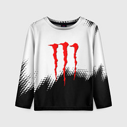 Лонгслив детский Monster energy чёрно белые краски, цвет: 3D-принт