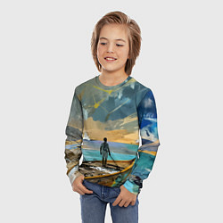 Лонгслив детский Мальчик и лодка, цвет: 3D-принт — фото 2