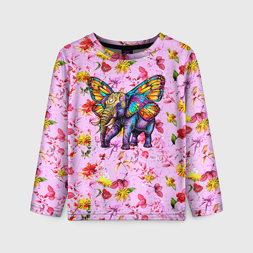 Детский лонгслив Слон с крыльями бабочки / 3D-принт – фото 1