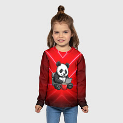 Лонгслив детский Панда работает за ноутбуком, цвет: 3D-принт — фото 2
