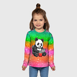 Лонгслив детский Панда с кофе за ноутом, цвет: 3D-принт — фото 2