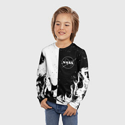 Лонгслив детский Nasa черно белый огонь, цвет: 3D-принт — фото 2