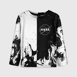 Детский лонгслив Nasa черно белый огонь