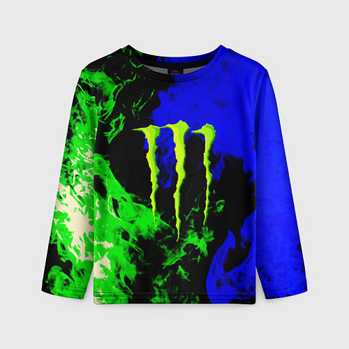 Детский лонгслив Monster energy кислотный огонь / 3D-принт – фото 1
