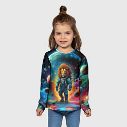 Лонгслив детский Лев бравый космонавт - неоновый космос, цвет: 3D-принт — фото 2