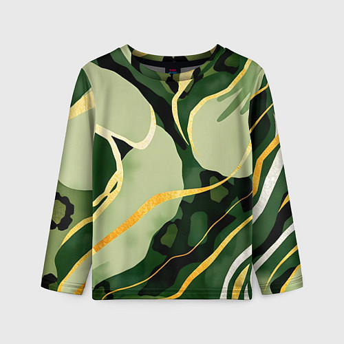 Детский лонгслив Зеленый природный паттерн / 3D-принт – фото 1