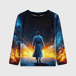 Лонгслив детский Айкидоист в огне и синий дым, цвет: 3D-принт