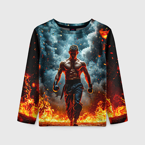 Детский лонгслив Крав-мага боец в огне / 3D-принт – фото 1