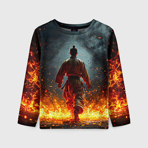 Детский лонгслив Кунг-фу боец в огне / 3D-принт – фото 1