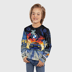 Лонгслив детский Синяя БМВ за огнем, цвет: 3D-принт — фото 2
