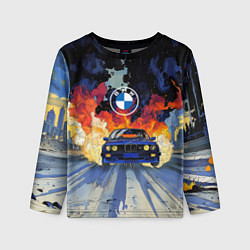 Детский лонгслив Синяя БМВ за огнем