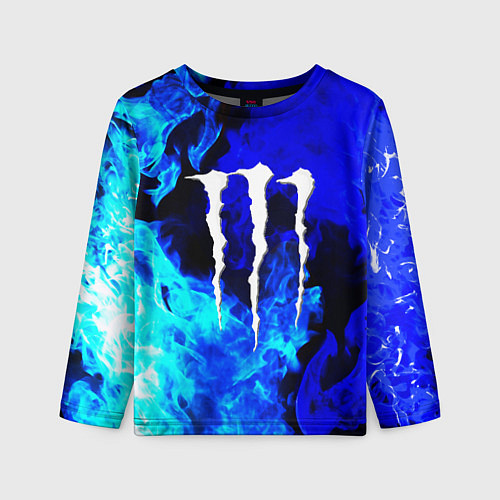 Детский лонгслив Monster energy синий дым / 3D-принт – фото 1