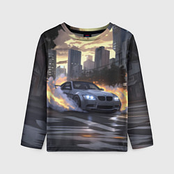 Детский лонгслив БМВ в вечернем городе