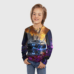 Лонгслив детский BMW синие неоновые фары, цвет: 3D-принт — фото 2