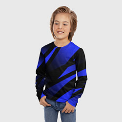 Лонгслив детский Чёрный с синий абстрактные полосы, цвет: 3D-принт — фото 2