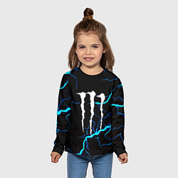 Лонгслив детский Monster energy неоновые молнии, цвет: 3D-принт — фото 2