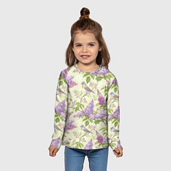 Лонгслив детский Сирень и птицы, цвет: 3D-принт — фото 2