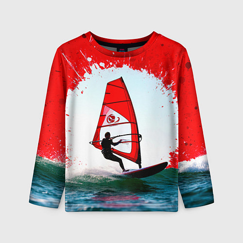 Детский лонгслив Виндсерфинг на красном / 3D-принт – фото 1