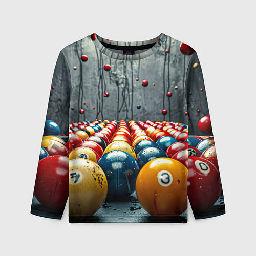 Детский лонгслив Бильярдные шары на сером / 3D-принт – фото 1