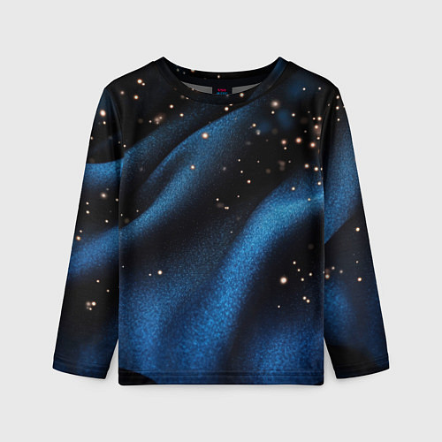 Детский лонгслив Синяя волнистая текстура на черном / 3D-принт – фото 1