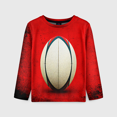 Детский лонгслив Мяч для регби на красном / 3D-принт – фото 1