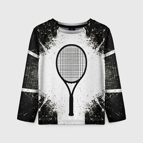 Детский лонгслив Теннисная ракетка в черно-белом / 3D-принт – фото 1