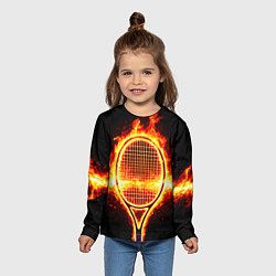 Лонгслив детский Теннисная ракетка в огне, цвет: 3D-принт — фото 2