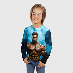 Лонгслив детский Бодибилдер в синем дыму, цвет: 3D-принт — фото 2