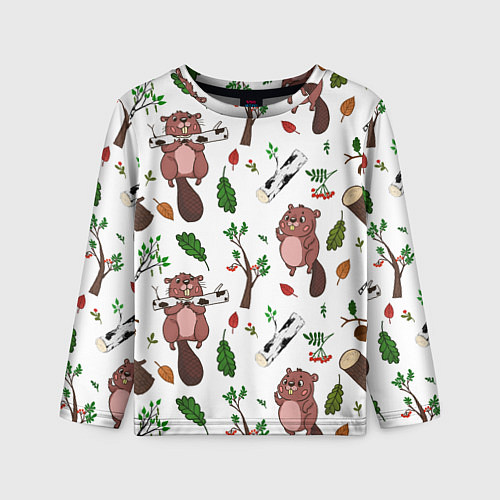 Детский лонгслив Бобер и полено / 3D-принт – фото 1